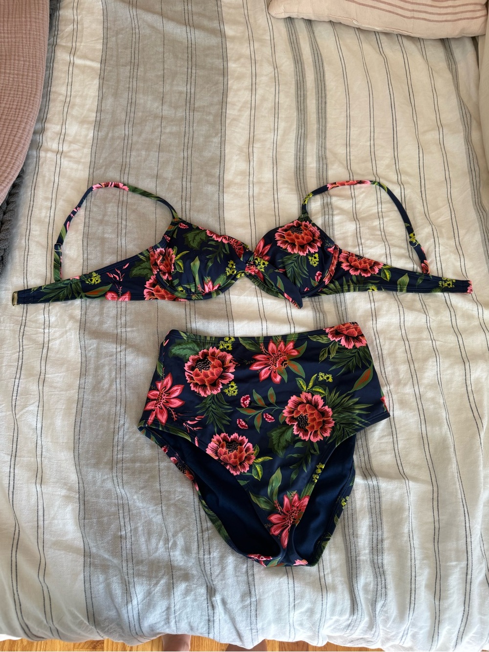 Shade & Shore Navy Floral High-Waist Bikini Set
